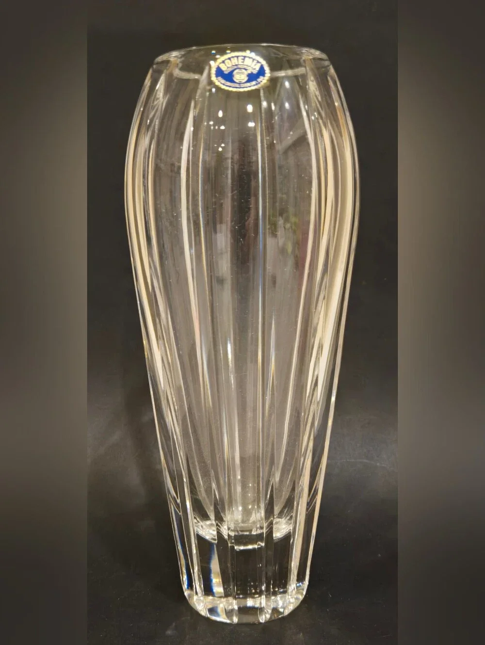 BOHEMIA Chech Republic 24% Lead Clear Crystal Ribbed Vase
